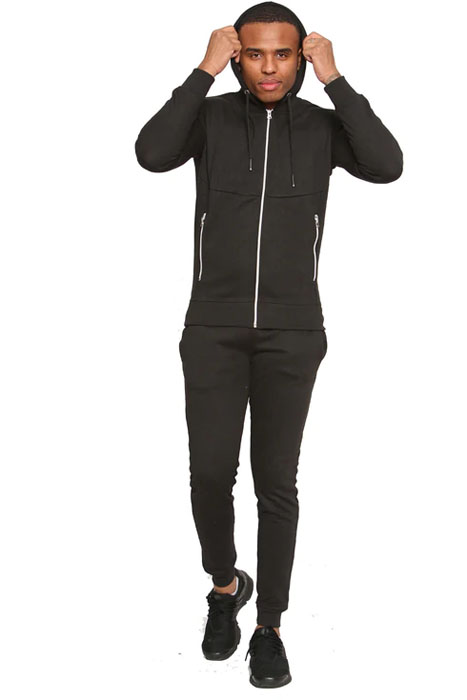 Men Plain Black Zipper Hoodie Warm Tracksuit