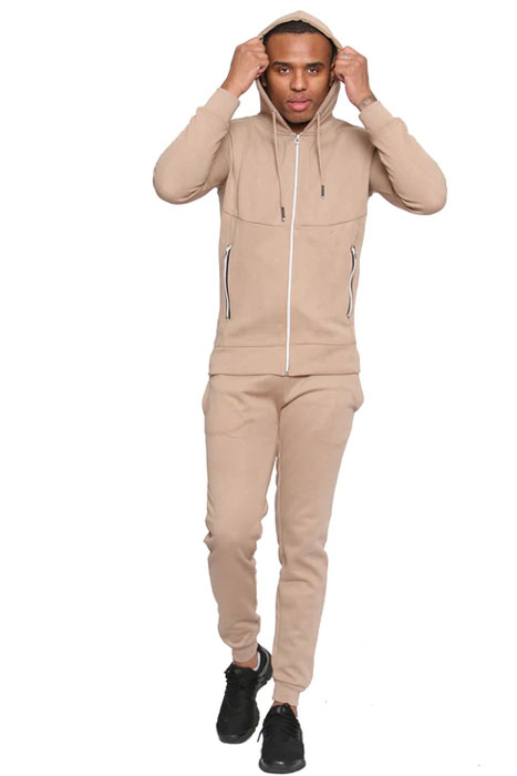 Men Plain Khaki Zipper Hoodie Warm Tracksuit