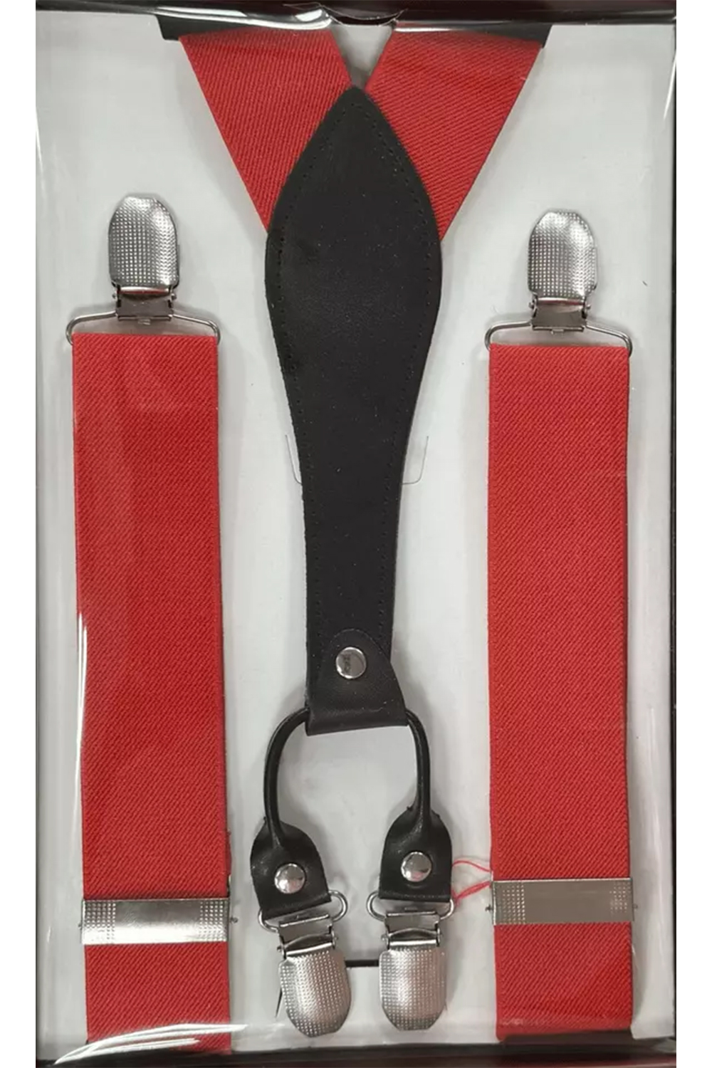 Men Red Y-back Braces Clip-On Adjustable Suspenders