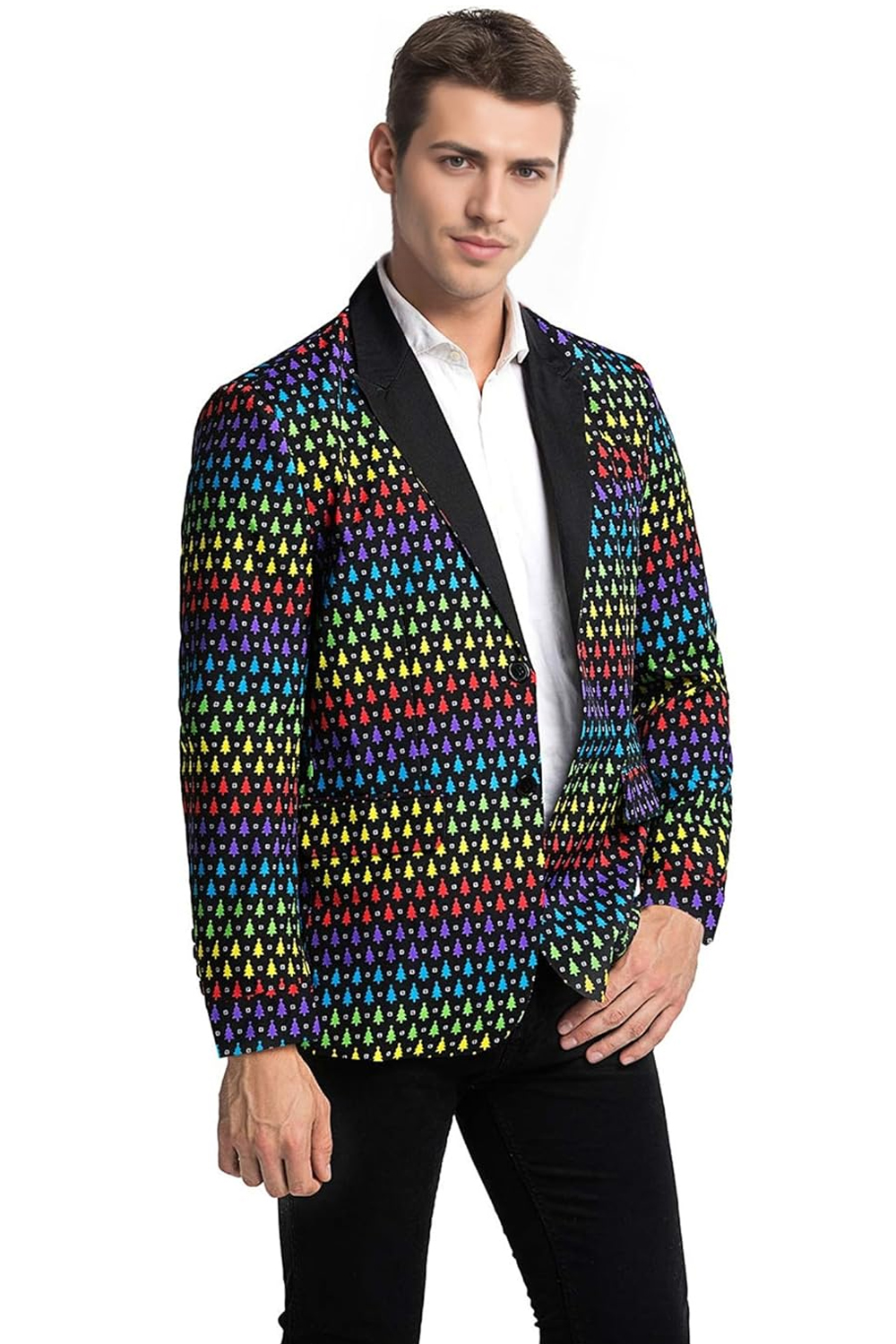 Men’s Ugly Christmas Blazer-Slim Fit Festive Snowflake Suit Jacket