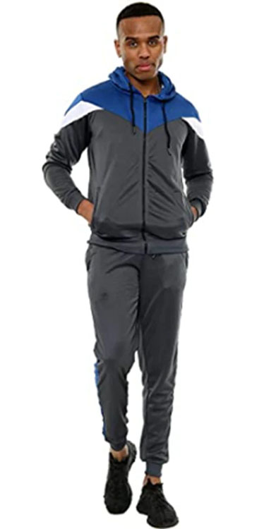 Men Smoke Grey Scuba Contrast Panel Zipper Hoodie Tracksuit Set