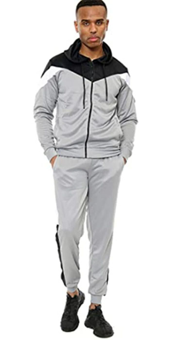 Men Scuba Contrast Panel Zipper Hoodie Tracksuit Set