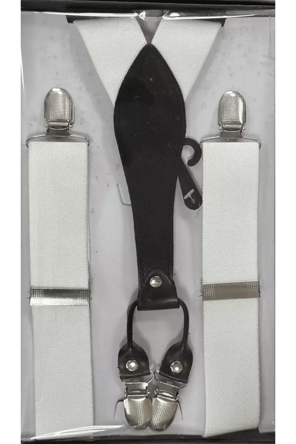 Men White Y-back Braces Clip-On Adjustable Suspenders