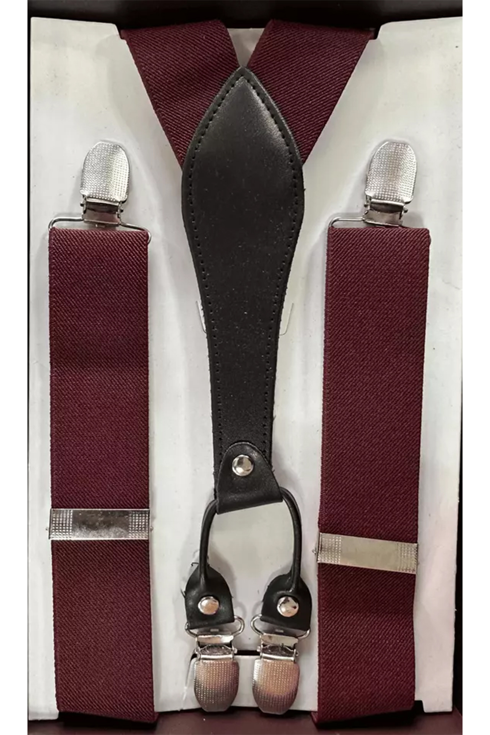 Men Wine Y-back Braces Clip-On Adjustable Suspenders
