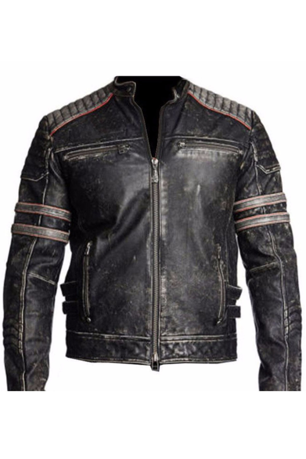 Men's Biker Vintage Motorcycle Distressed Black Retro Leather Jacket
