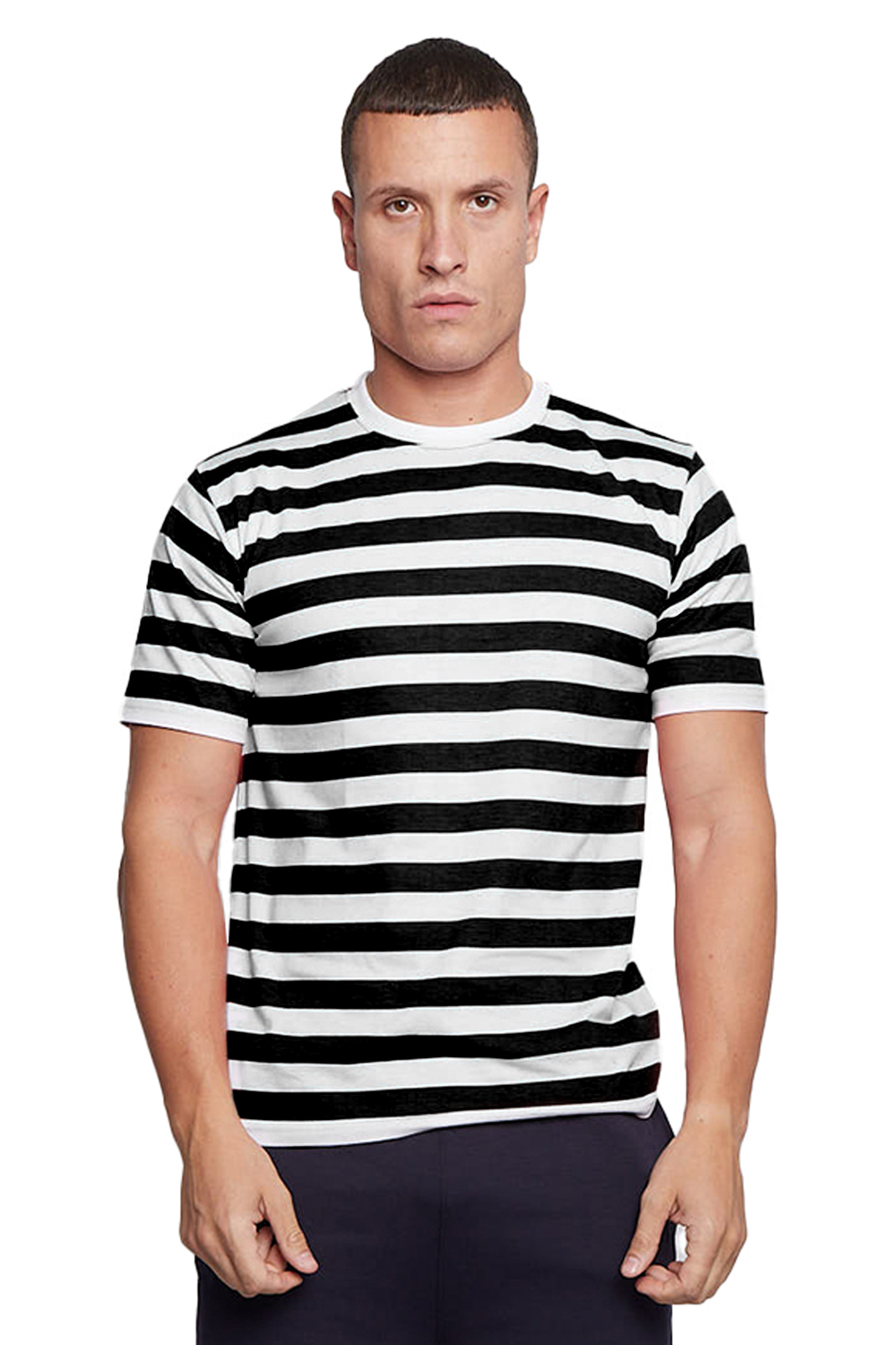 Men Black & White Stripe T-Shirt
