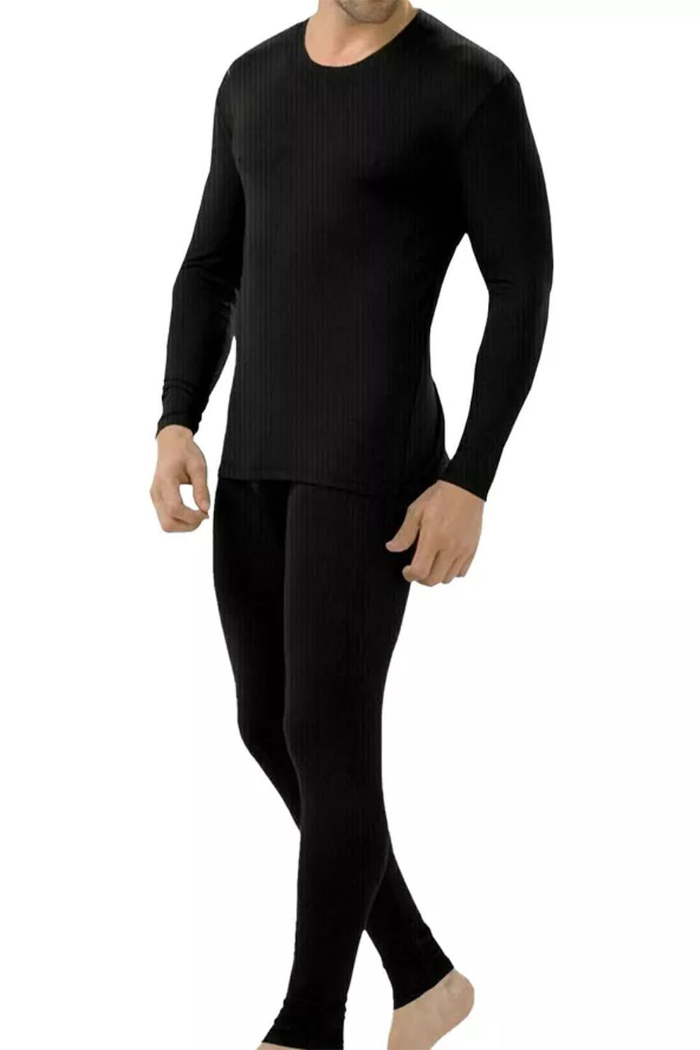 Mens Black Long Johns Full Sleeve Thermal Underwear Baselayer Set