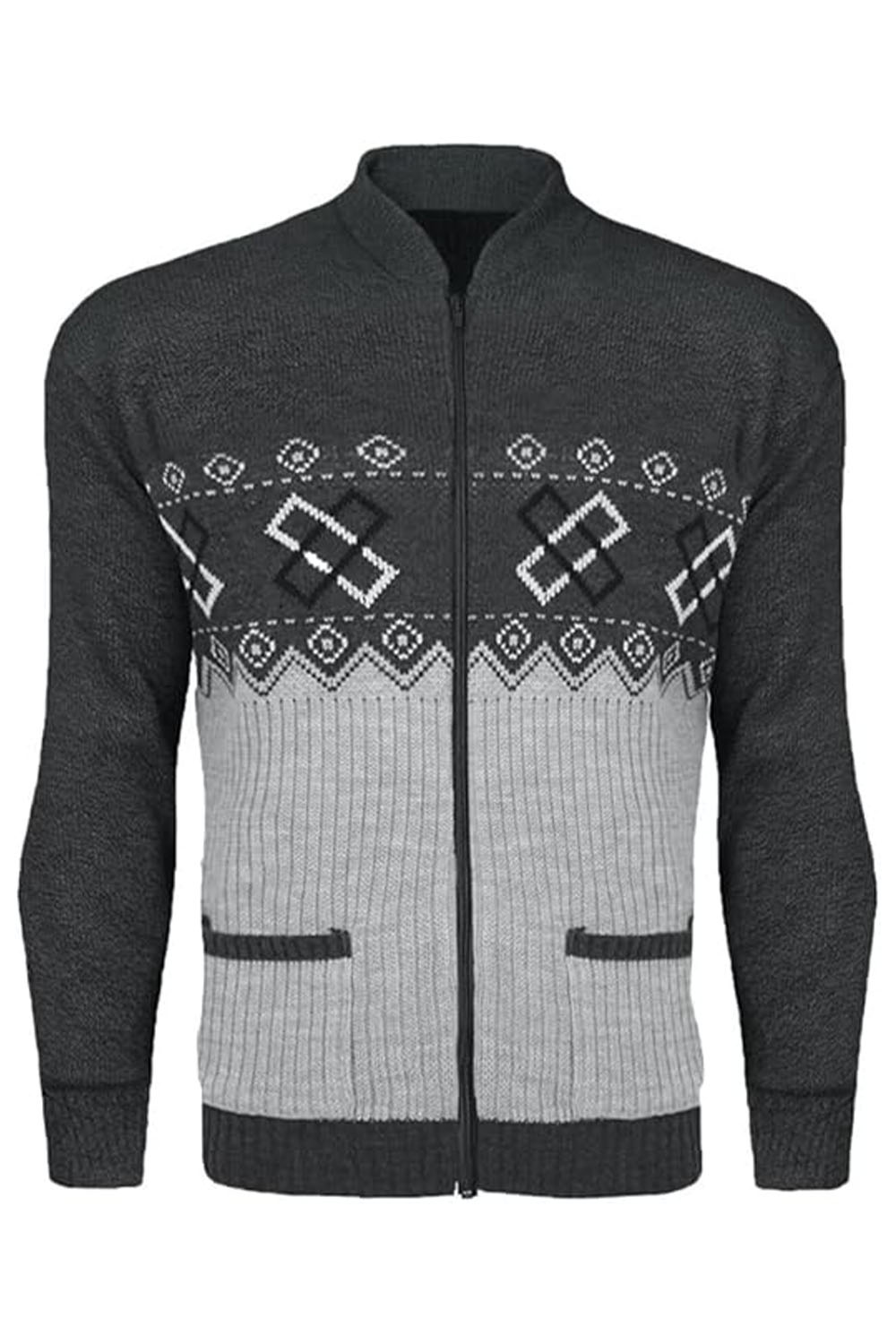 Mens Full Zip Charcoal Cardigan with Pockets Long Sleeves Jumper