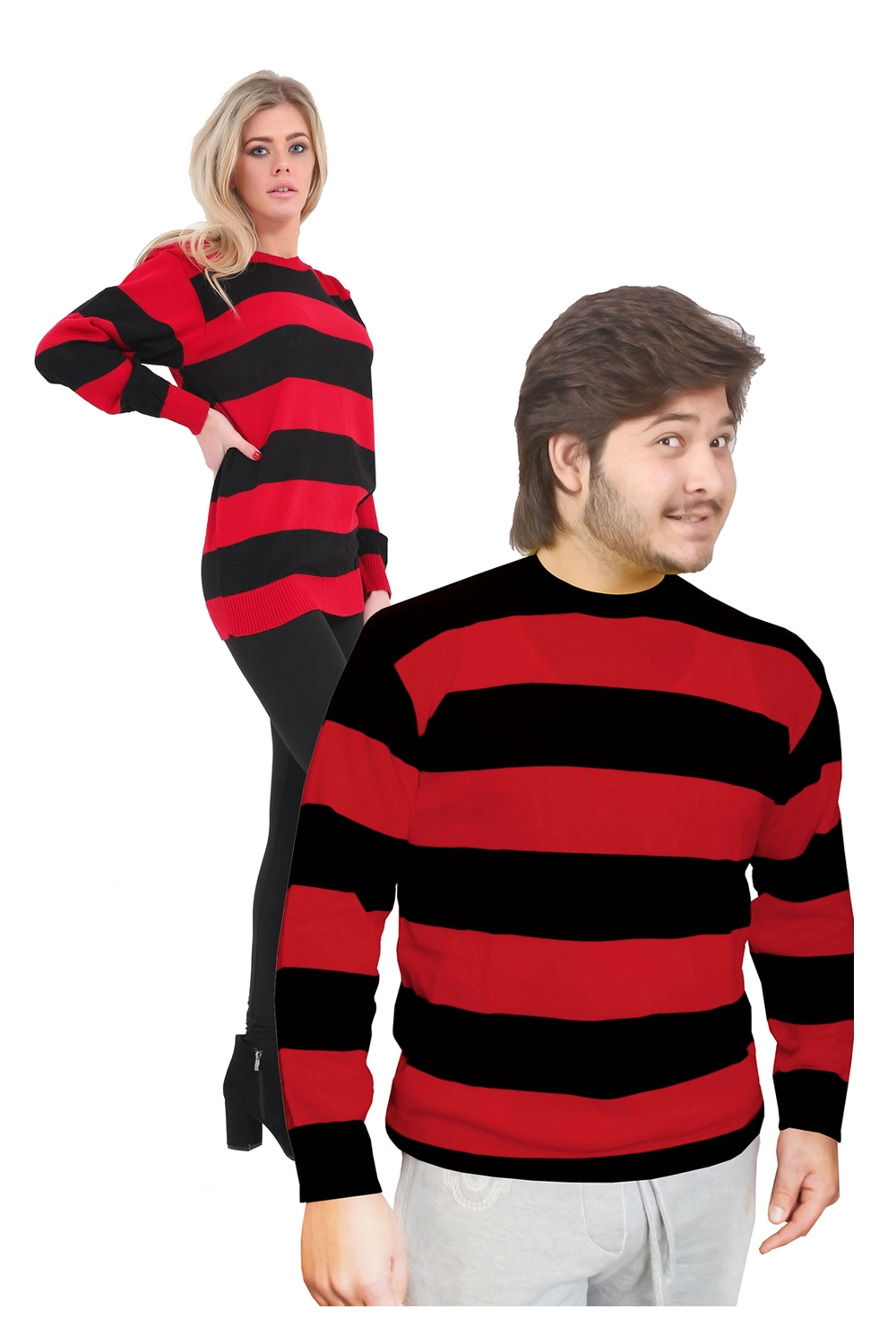 Wickedfun Unisex Red Black Stripe Knitted Jumper