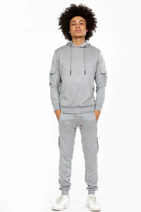Grey Men Tracksuit Plain Hoodie and Trousers