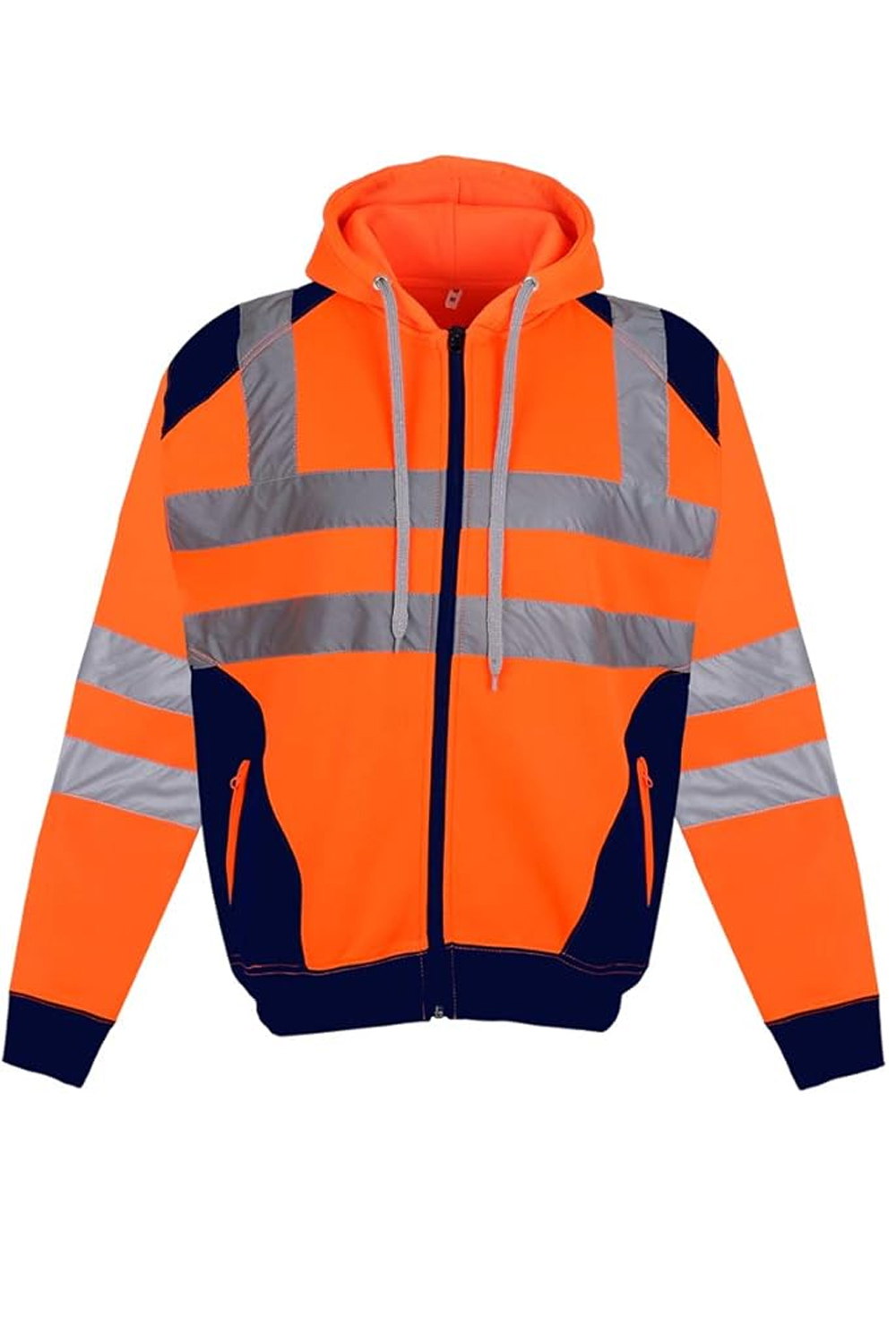 Men's Hi-Vis Zip-Up Safety Hoodie-Reflective Work Fleece Jacket