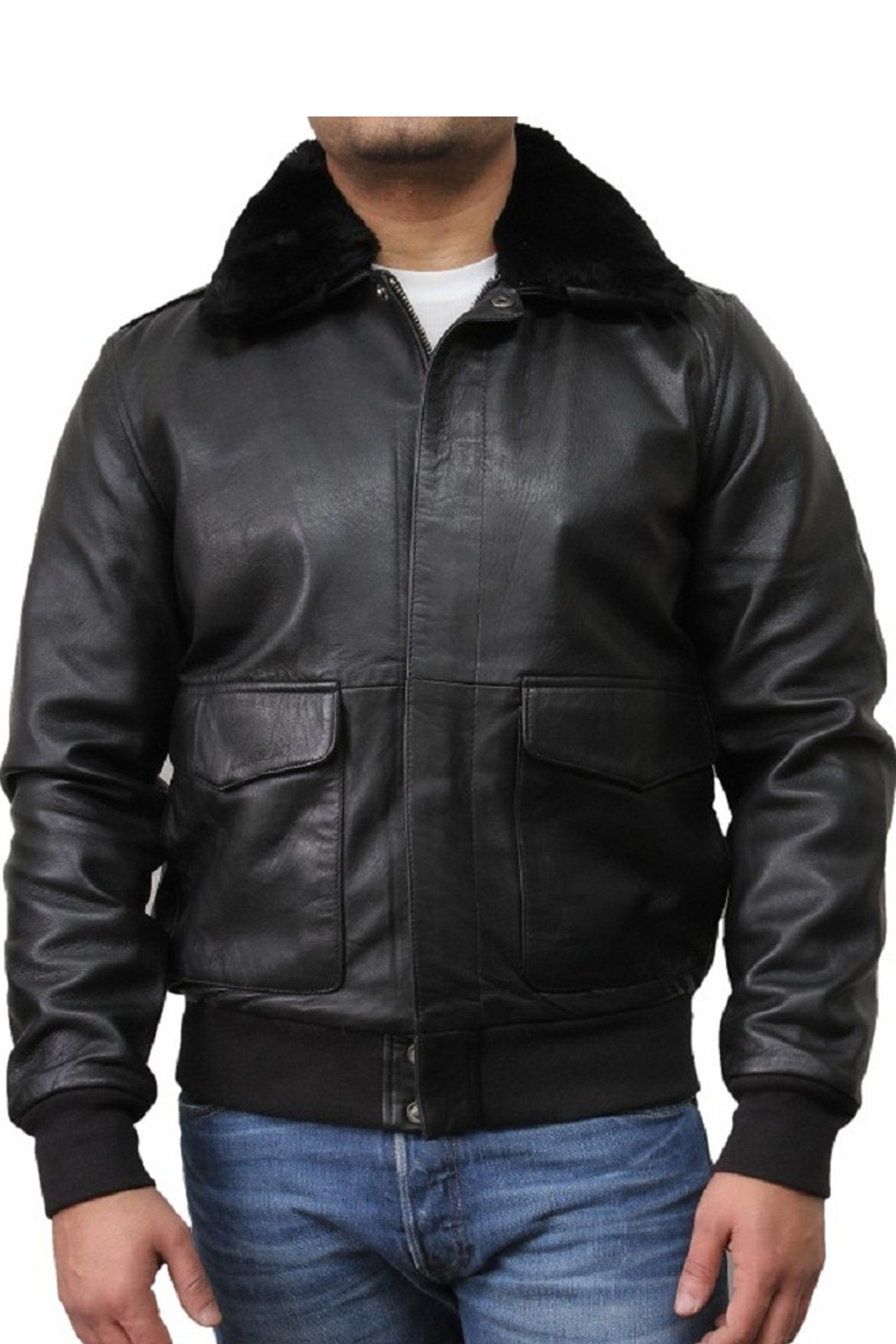 Men's Leather Jacket Artificial Fur Bomber FS4