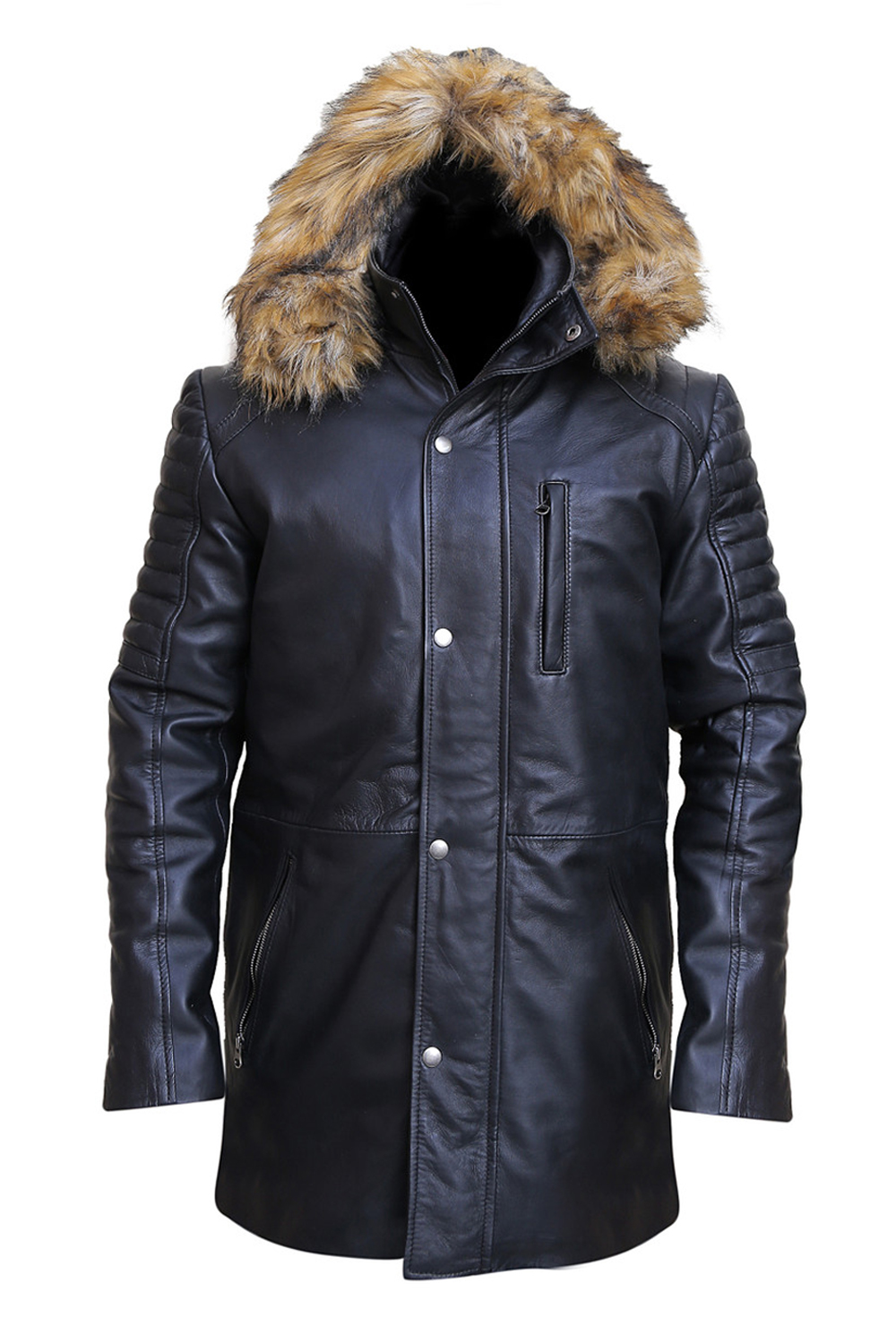Men's Leather Parka Jacket Black