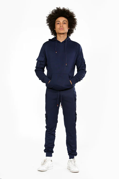 Mens Navy Blue Tracksuit Plain Hoodie and Trousers