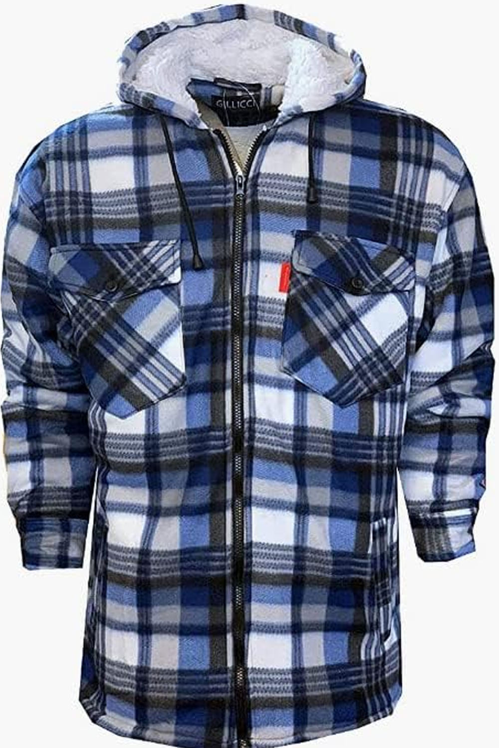 Mens Padded Lumberjack Sherpa Fur Lined Hooded Check Jacket Size S to 5XL Blue