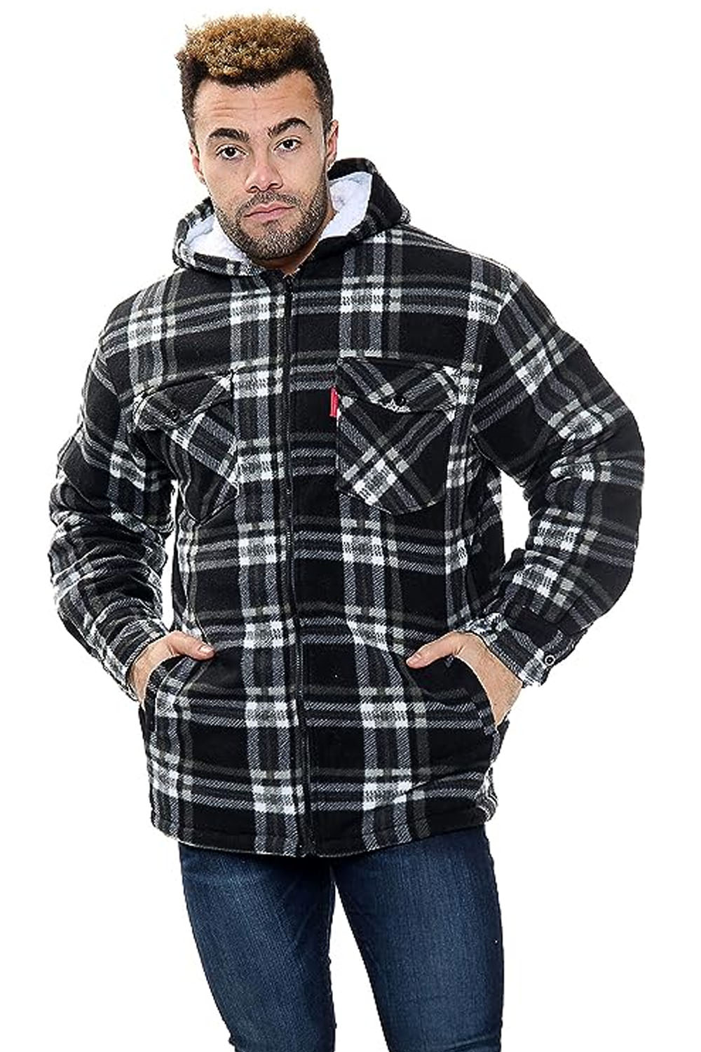 Mens Padded Lumberjack Sherpa Fur Lined Hooded Check Jacket Size S to 5XL