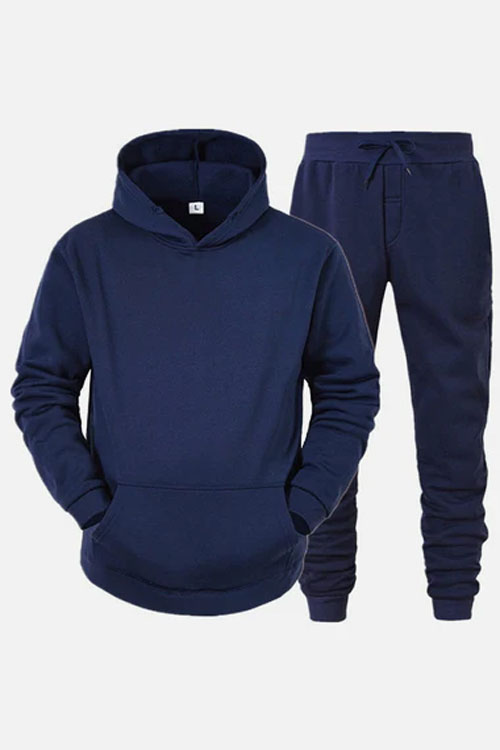Mens Navy Blue Plain Pullover Tracksuit