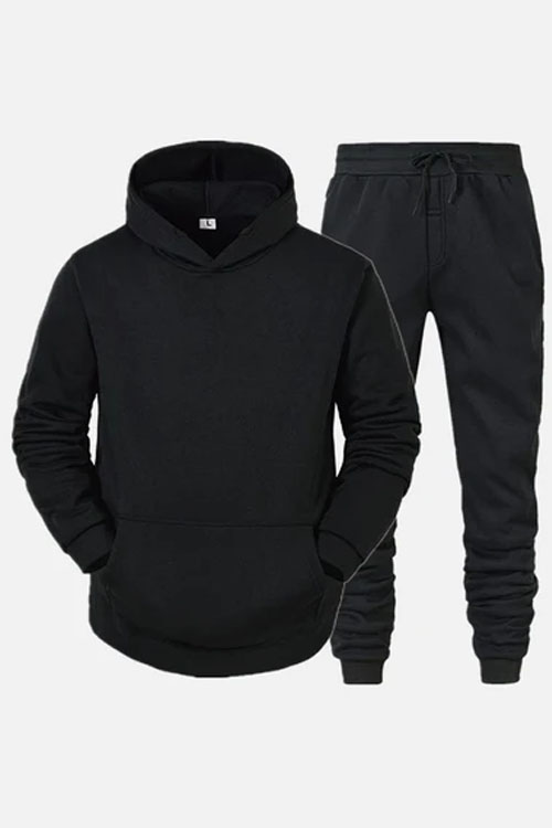 Mens Plain Black Pullover Tracksuit