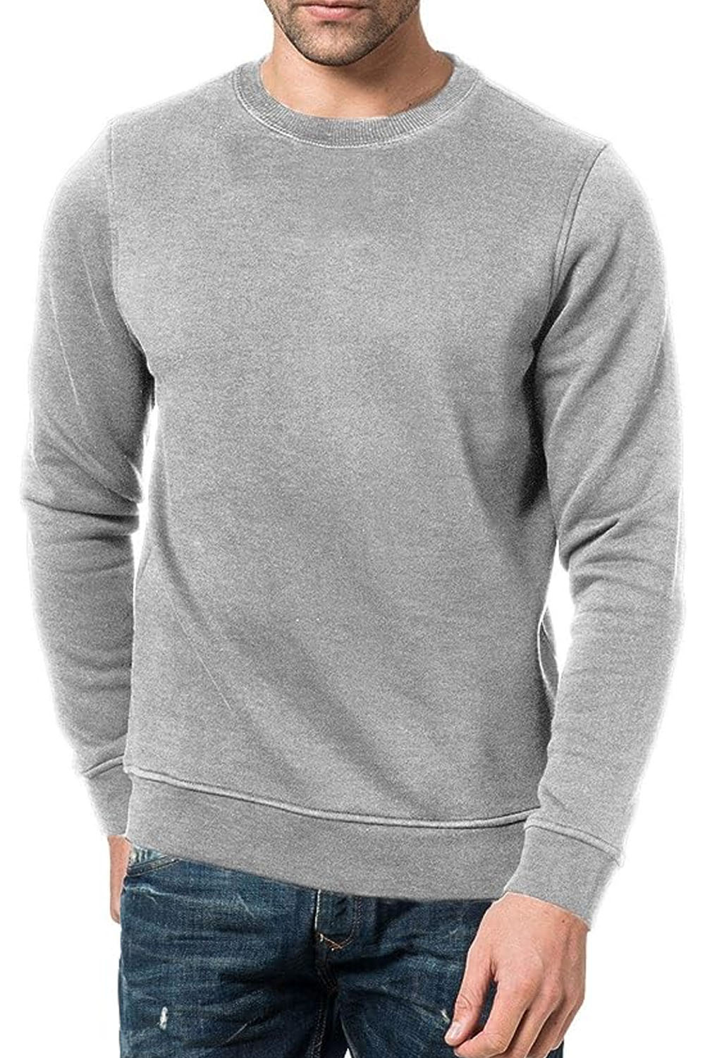 Mens Plain Sweatshirt Fleece Round Neck Jumper Casual Leisure Top Size S to 5XL Grey