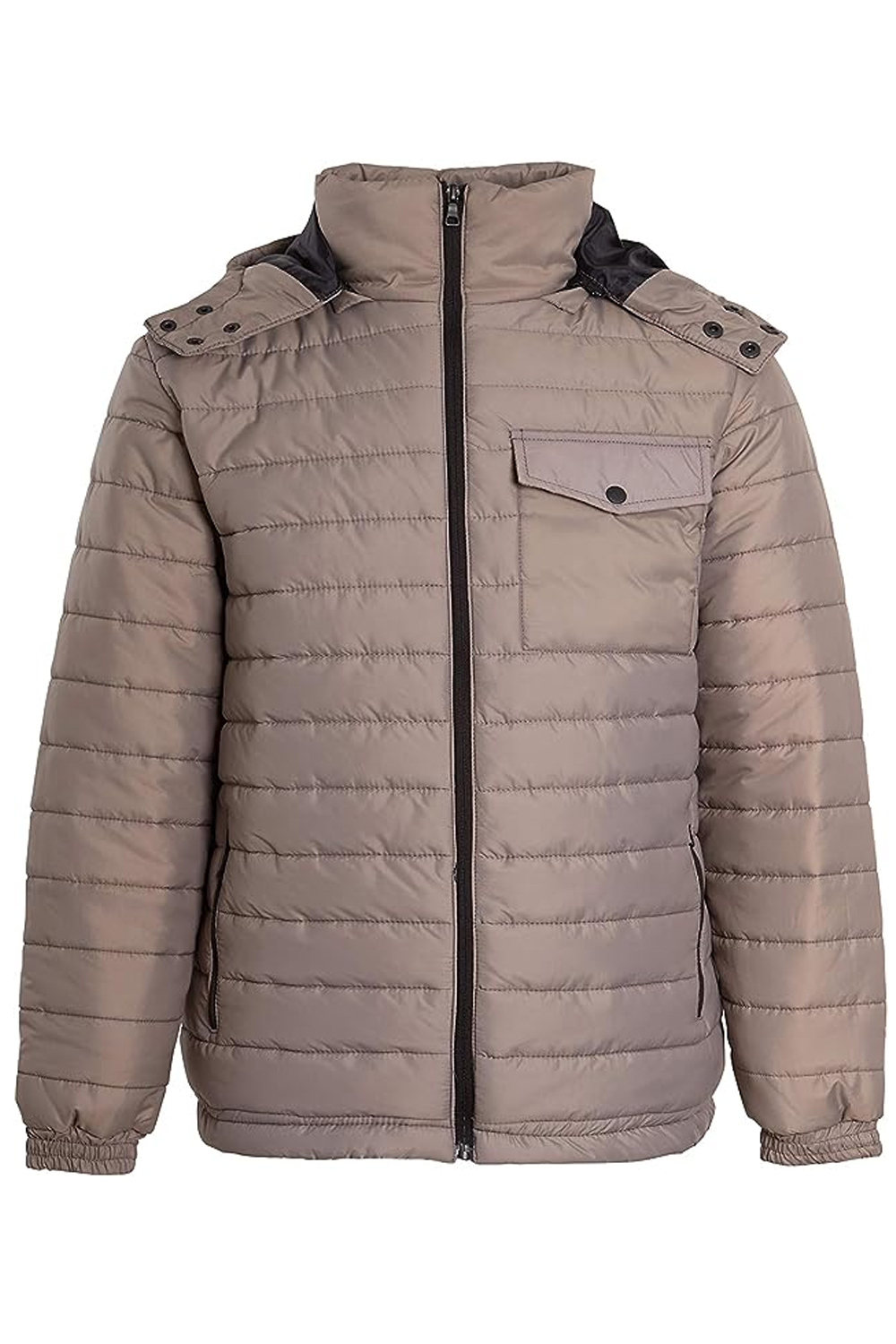 Mens Quilted Puffer Hooded Padded Jacket Bubble Coat UK Size S to 2XL Stone Grey