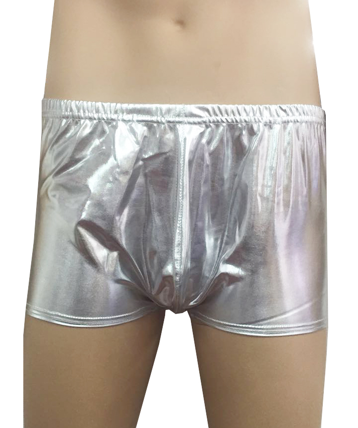 Men Shiny Metallic Silver Boxer Shorts 