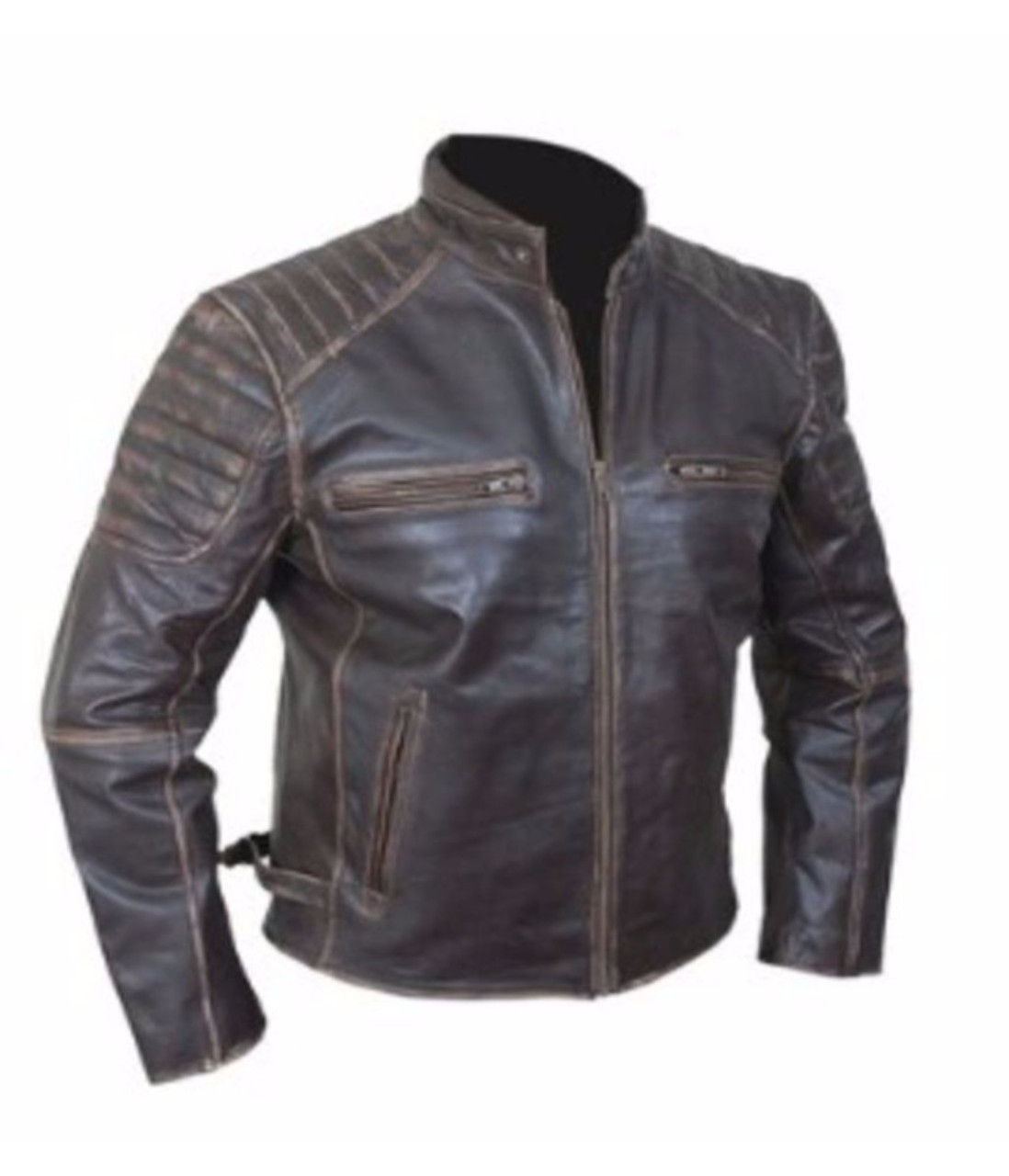 Men's Vintage Cafe Racer Biker Genuine Brown Leather Jacket
