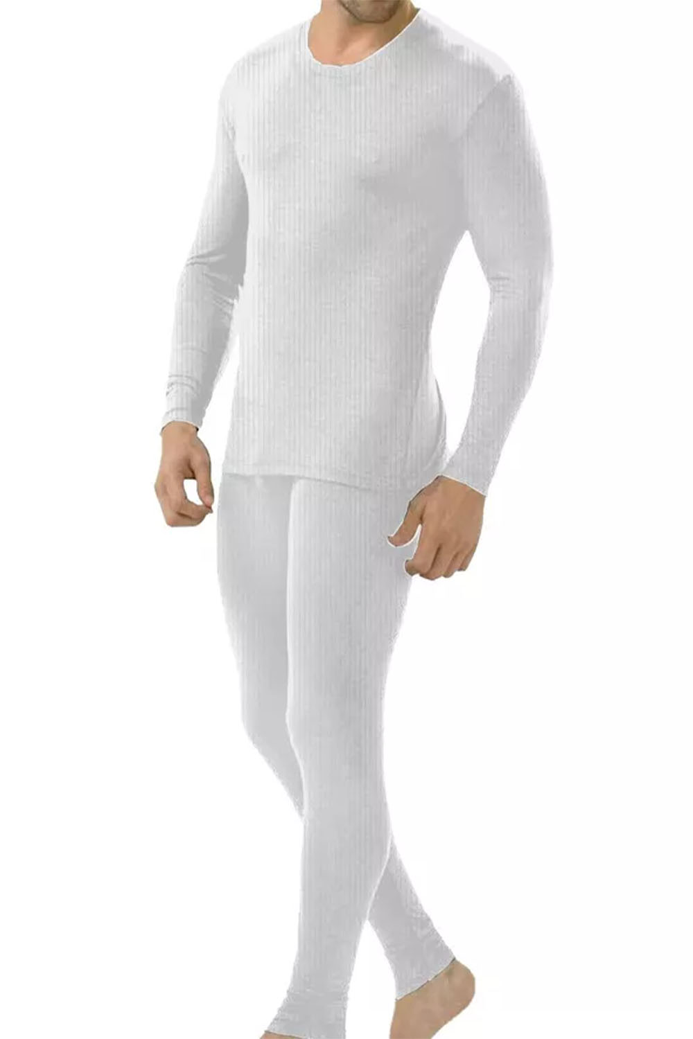 Mens White Long Johns Full Sleeve Thermal Underwear Baselayer Set