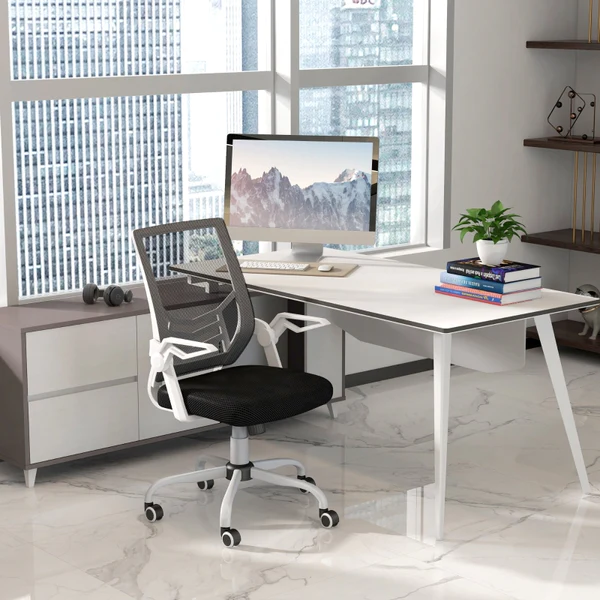 Mesh Office Chair, Computer Desk Chair with Flip-up Armrests, Lumbar Back Support and Swivel Wheels, Black