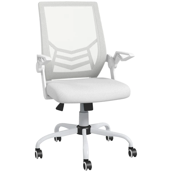 Mesh Office Chair, Gaming Chair, Computer Desk Chair with Flip-up Armrests, Lumbar Back Support and Swivel Wheels, White