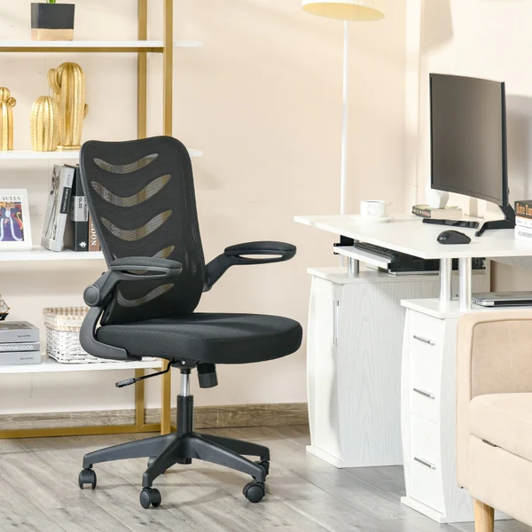 Mesh Office Gaming Chair for Home Swivel Task Desk Chair with Lumbar Back Support, Flip-Up Arm, Adjustable Height, Black
