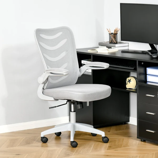 Mesh Office Gaming Chair for Home Swivel Task Desk Chair with Lumbar Back Support, Flip-Up Arm, Adjustable Height, Grey