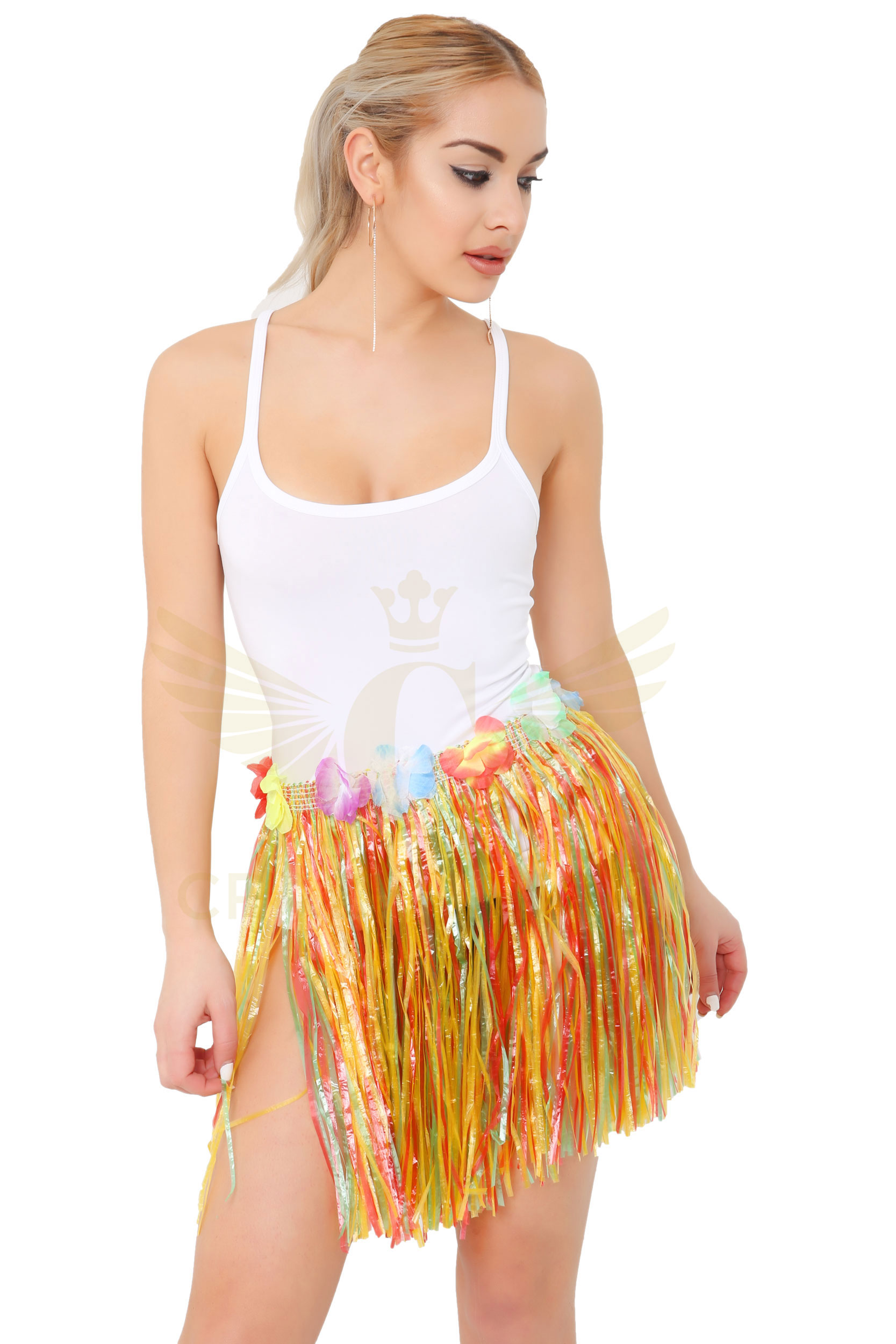 Crazy Chick Adult Multi Coloured Hula Skirt with Flowers (40cm)