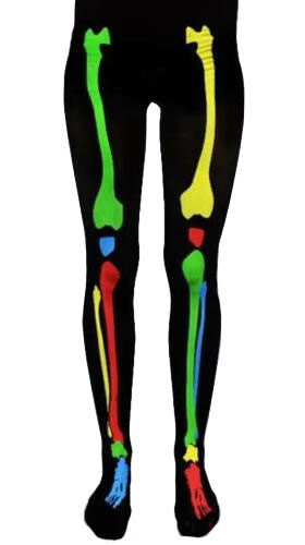 Adult Multi Coloured Skeleton Black Tights