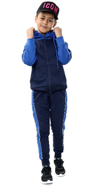 Navy Blue Kid Contrast Panel Tracksuit Set