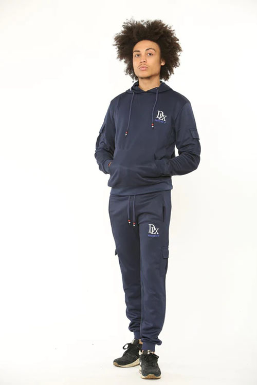 Navy Blue Men Polyester Tracksuit With front pocket on Hood