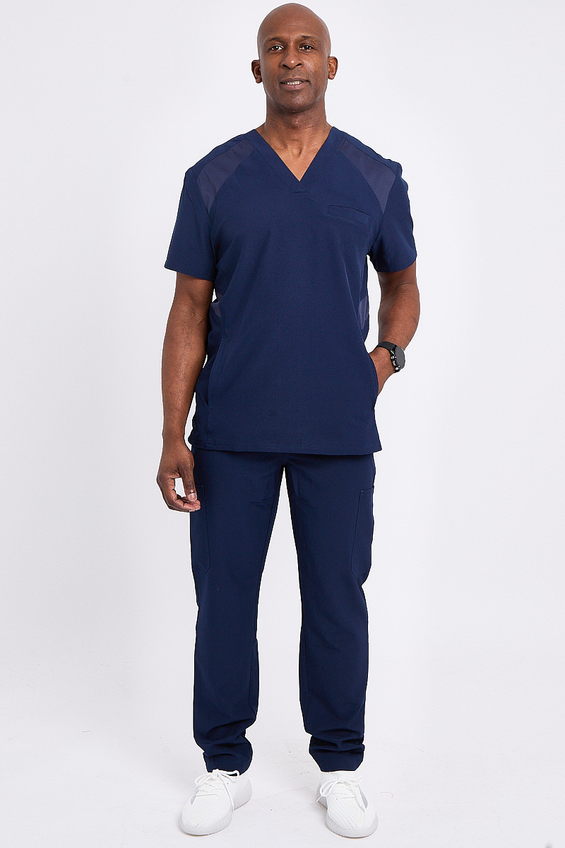  Men Navy Blue Medical Scrub Set Uniform With Pockets