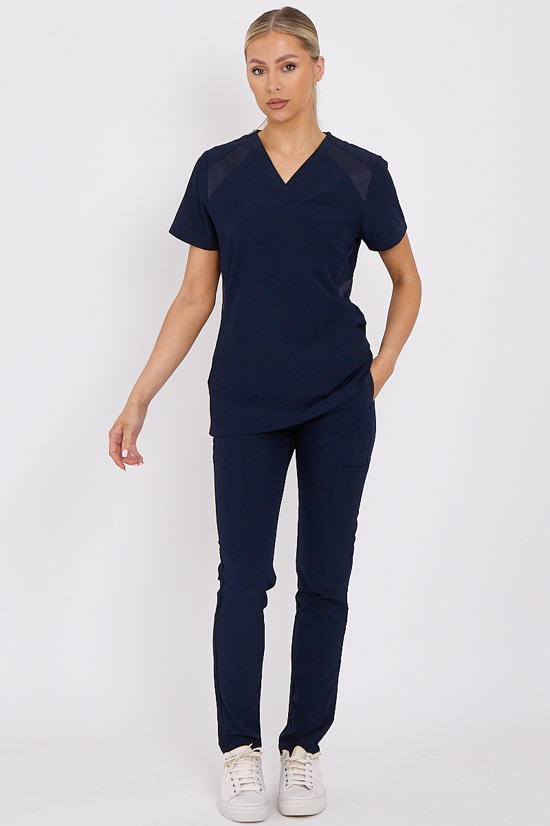  Women Navy Blue Medical Scrub Set Uniform With Pockets