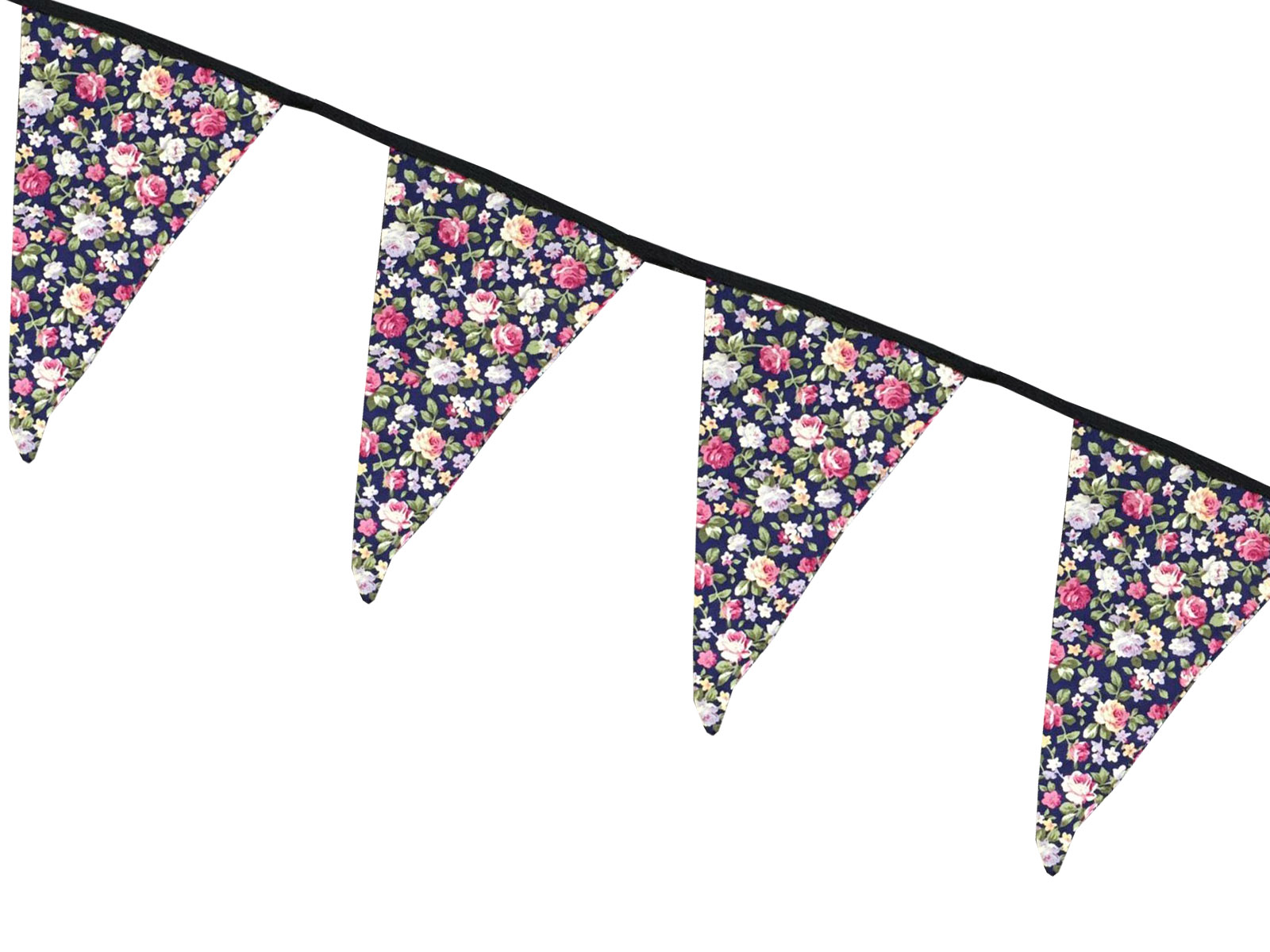 Navy Floral Print Bunting Flags w/ Black Lace