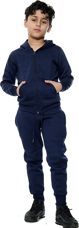 Navy Girls and boy plain zip tracksuit
