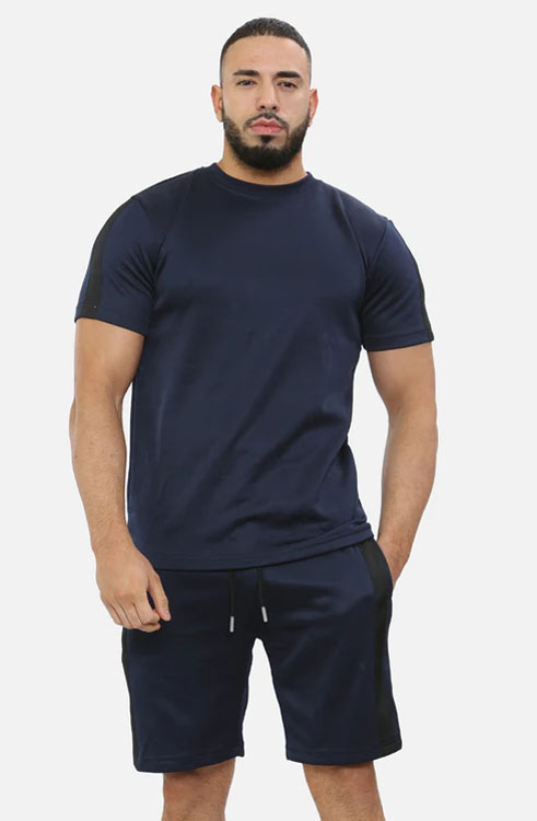 Navy Men Side Contrast Panel Top & Short Set