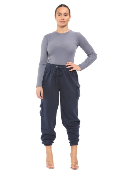Navy Blue Women Cargo Bottom Trouser