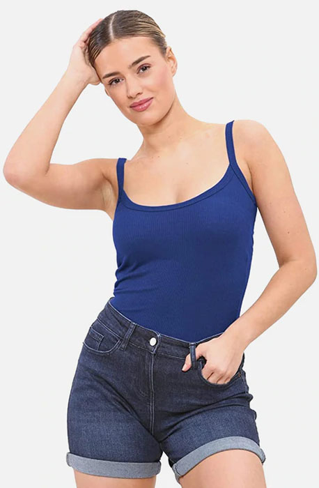 Navy Women Cotton Summer Ribbed Vest