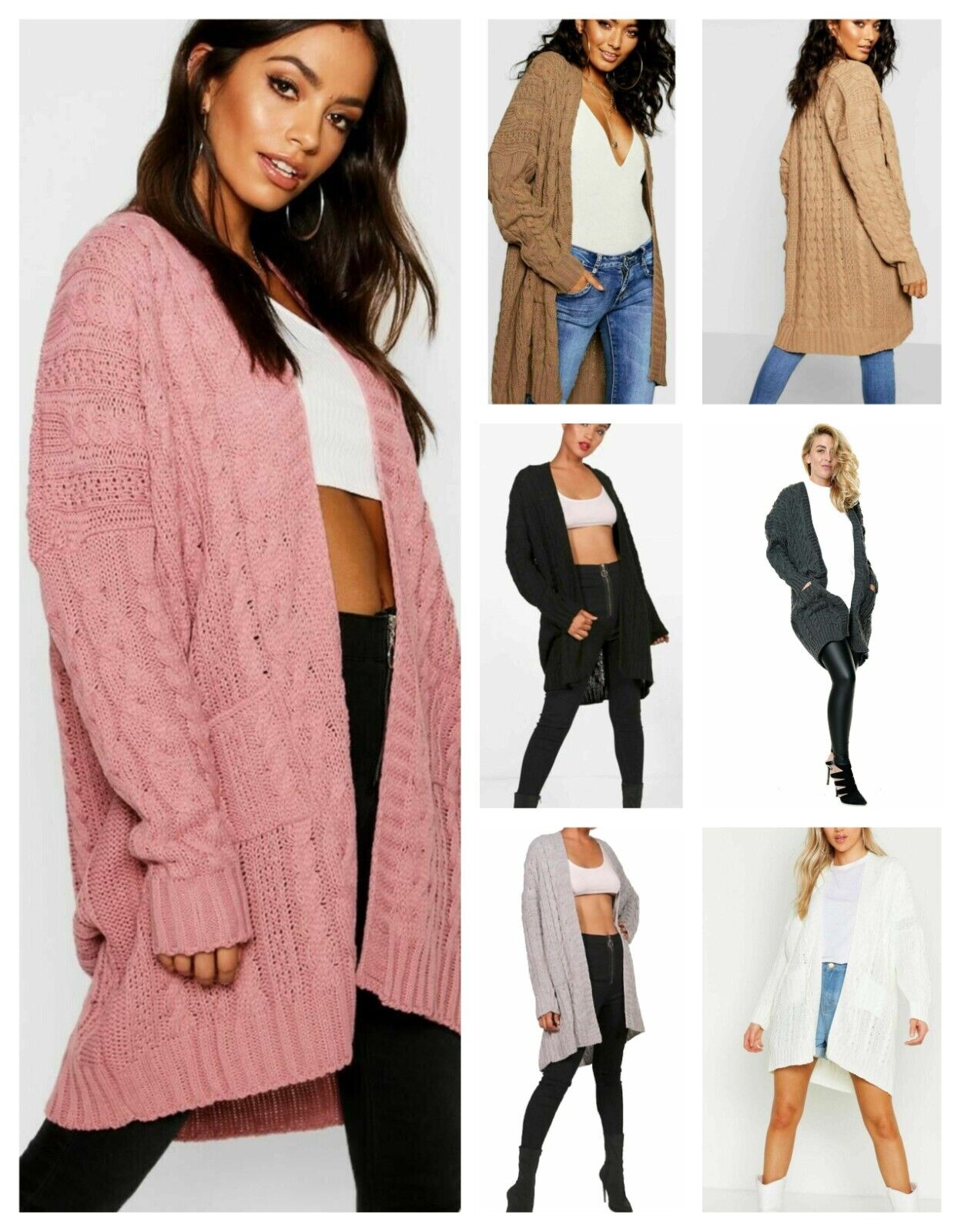 New Women's Ladies Oversize Baggy Chunky Cable Knitted Pocket Long Cape Cardigan