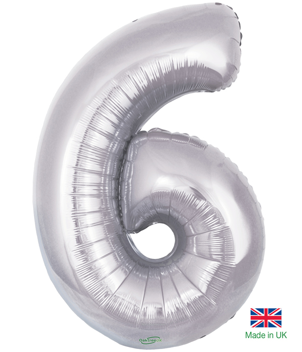 Number 6 Silver Balloon (30 Inches)