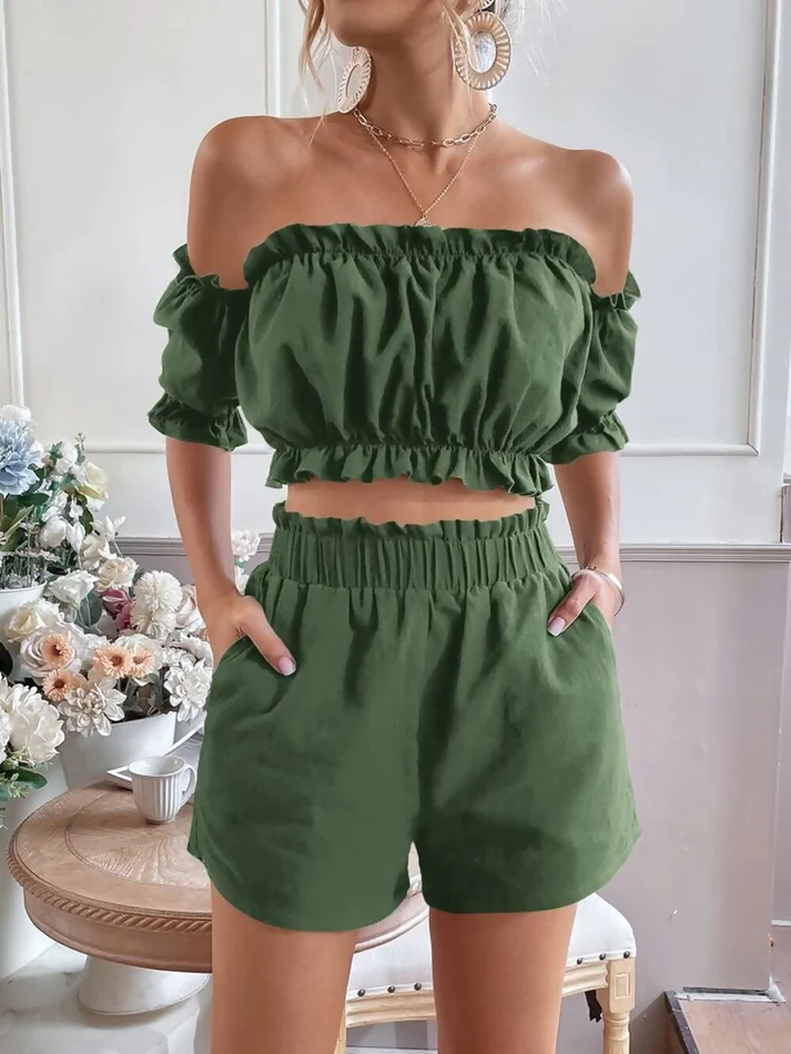 OFF SHOULDER CHEESECLOTH SHORTS CO-ORD