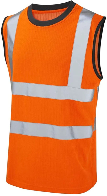 Orange Hi Vis Viz Work Utility Sleeveless Round Neck T-Shirt Warning Vest