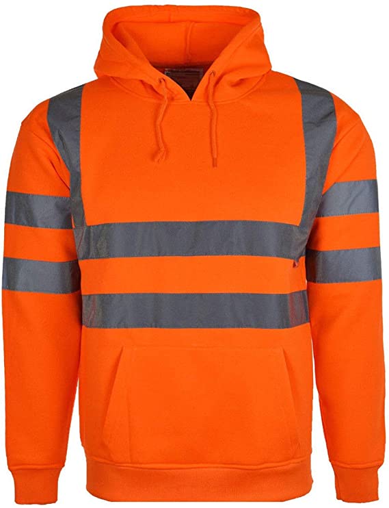 Orange Men Hi Vis Reflective Pullover Hoodie