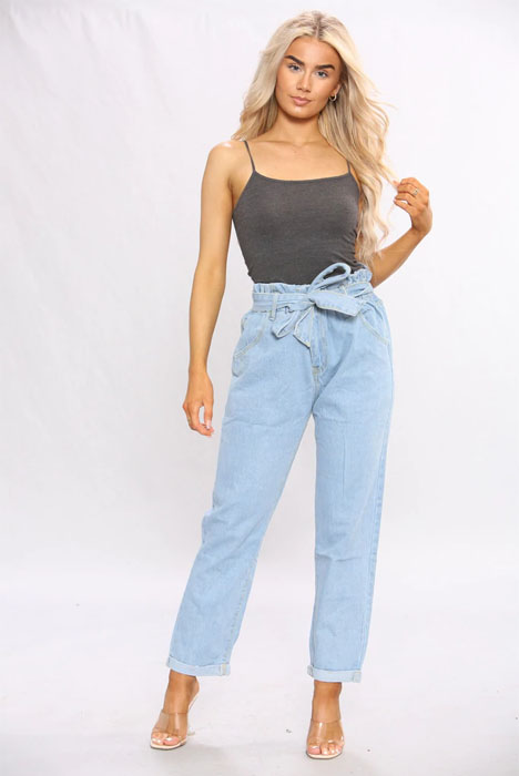Paperbag Wide Leg Jeans In Light Blue