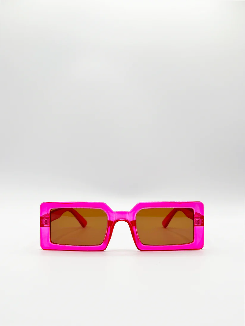Pink Oversized Rectangle Sunglasses with Brown Lenses
