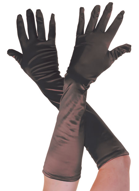 Wickedfun Plain Satin Long Gloves Black